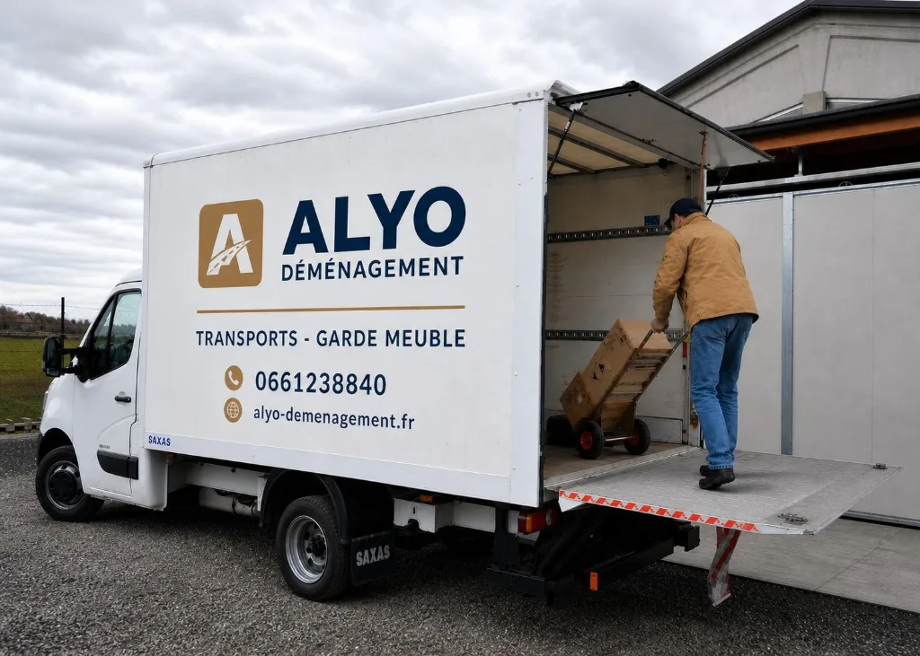 Chargement du camion Alyo Déménagement sur hayon